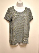 J Jill NEW Top Blue Geo Print XS Rayon Dressy Blouse Generous May Fit La... - $44.10
