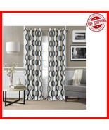 Renzo Ikat Room-Darkening Curtain 52&quot;x84&quot; – Indigo with Antique Bronze G... - $50.95 CAD