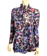 T by Talbots Blue Floral Knit 1/4 Zip Long Sleeve Top Size M - $40.12 CAD