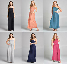 Womens Casual Strapless Long Empire Cut Solid Maxi Dress with Pockets - £19.61 GBP