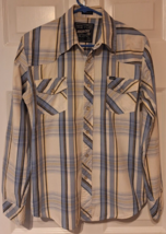 Vintage Jordache Blue Plaid Mens Western Snap Shirt Size Small Long Sleeve 90&#39;s - $16.49