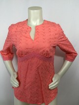 3/4 Sleeve Tunic 100% Cotton Orange Boho Hippy CATO Lace Trim Size M Embroidery - £10.19 GBP