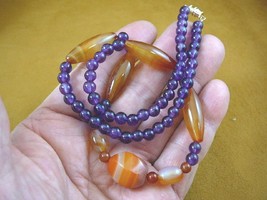 (v322-7) Orange Carnelian + Purple Amethyst 20&quot; long  gemstone beaded Necklace - £41.81 GBP