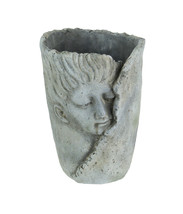 Weathered Finish Concrete Leaf Wrap Face Planter Vase 8 Inches High - £31.31 GBP