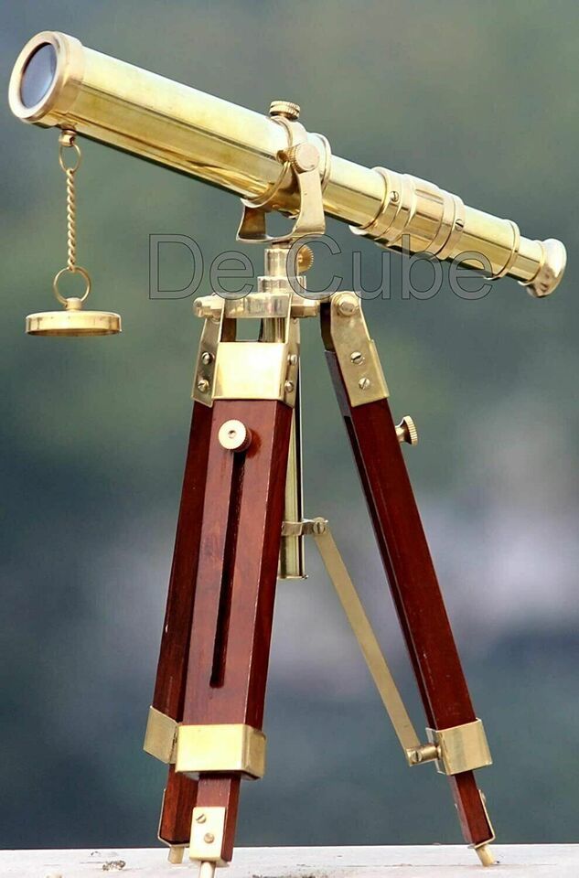 Brass Telescope With Wooden Tripod Stand Maritime Nautical Vintage Desk - $66.38