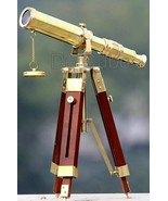Brass Telescope With Wooden Tripod Stand Maritime Nautical Vintage Desk - $66.38