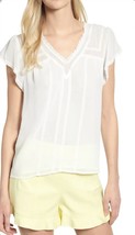 1.state short sleeve v-neck blouse w/ lace trim blouse in ECRU - size 2XS - £36.31 GBP