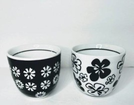 2 Vintage Pier 1 Akina Sake / Tea Cups Black &amp; White Floral P1 dip bowls - £10.15 GBP