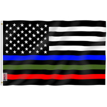 Anley Fly Breeze 3x5 Ft Thin Blue Red and Green Line USA Flag Police Fir... - $6.92