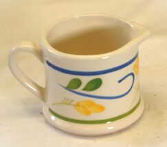 Stoneware Creamer Floral Designs Blue Green Bands - $14.84