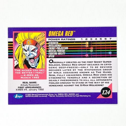 Primary image for Marvel Impel 1992 Omega Red Super Villains Card 124 Series 3 MCU X-Men
