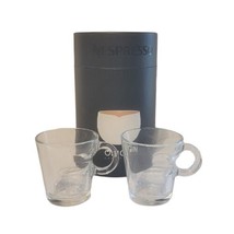Nespresso Origin Set of 2 Espresso Glass Cups Mugs Embossed Logo 3697 Box MINT - $27.99