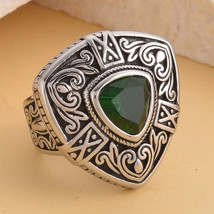 Filigree Ring; Green Zirconia Gemstone in Black Oxidized Stainless Steel Size 10 - £12.49 GBP