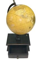 Vintage Style World Globe on Wood Base w/ Drawer 16" Tall Desk Decor India image 2