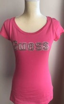 Guess Womens Embellished Cap Sleeve Tshirt Sz S NEw Pink Cotton - £23.59 GBP