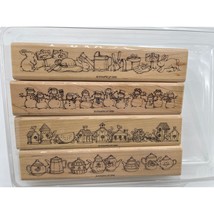 Stampin&#39; Up! Lot of 4 Rectangle Stamps 6&quot; Bunnies Snowman Birdhouse Teapot - $21.56