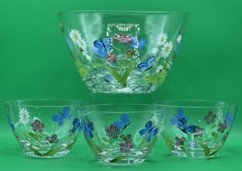 Lenox Butterflies and Blossoms Hand Painted 9&quot;Salad Glass Bowl w/3 Serving Bowls - £45.26 GBP