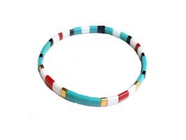 Tila miyuki flat beaded bracelet white, red, blue and gold,woman stacking bracel - £16.70 GBP