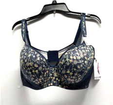 New Jessica Simpson Blue Floral Lace Overlay Bra Full Figure Cushion Str... - $19.79