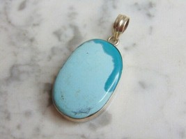 Womens Vintage Estate Sterling Silver Turquoise Stone Pendant 16.2g E4765 - £63.12 GBP
