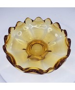 Amber Glass Bowl Candy Dish Flower Low Pedestal 16 Petal Point Vintage - £39.33 GBP