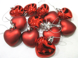 12pc Valentines Day SHINY &amp; MATTE Red Hearts 2&quot; Christmas Tree Ornaments Decor - £13.65 GBP