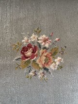 Antique Needlepont Chair Seat Cover  Wool &amp; Floral  Handmade  18” X 18” - £27.20 GBP