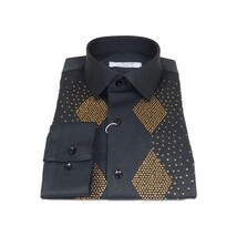 Men CEREMONIA Turkey Shirt 100% Cotton Fancy Rhine Stones #Rio 15 Black Slim Fit image 7