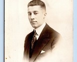 RPPC Handsome Younger Man Studio View in Suit and Pocket Square Postcard Q8 - $3.91