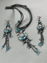 Demi Lot of Blue Multistrand Cord w Long Moon Flower Enamel Pendant Necklace &amp; - £15.34 GBP