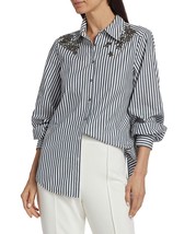 Cinq A Sept crystal ivy stripe kandice embellished shirt in Blue/Ivory - size M - $241.56