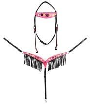 Horse  Western Floral Embroidered Bridle Breast Collar Tack Set Pink 78B... - $49.49
