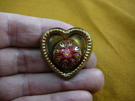 (z16-28) red gold white star flower Czech glass button little heart brooch pin - £14.17 GBP