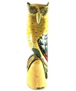 Hand-Carved Wood Owl Figurine Aruba Souvenir 11” Tall - $34.10 CAD