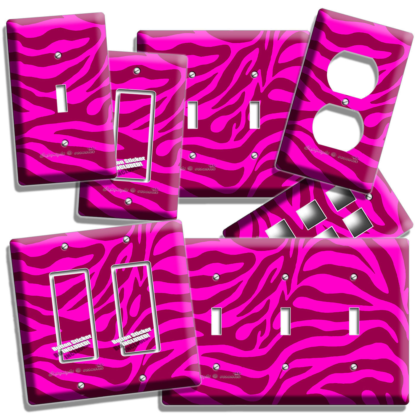 HOT PINK ZEBRA STRIPE ANIMAL PRINT LIGHT SWITCH WALL PLATE OUTLET ROOM ART DECOR