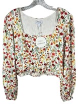 Lost + Wander Women&#39;s Crop Top Square Neck Long Sleeve 100% Rayon Size L Floral - £19.54 GBP