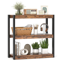 3 Tier Bookshelf Wooden Bookcase with Dual Anti-Tipping Kits-Rustic Brow... - $78.99