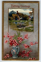 Birthday Flowers Postcard Pink Flowers In Blue Painted Vase Canoe Cottage 788 - £5.94 GBP