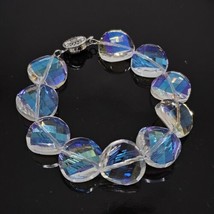 Vintage AB Crystal Beaded Bracelet 14/20 White Gold Plated Clasp - £19.63 GBP