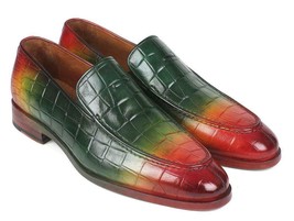 Paul Parkman Mens Shoes Loafer Multi-Color Crocodile Calfskin Handmade 7339-SPR - £335.84 GBP