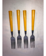 4 Stainless Steel Butterscotch Colored Plastic Handled Forks - £15.73 GBP