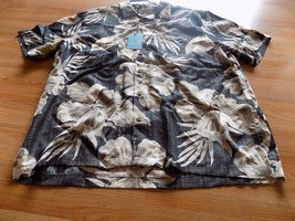 Size XL Roundtree &amp; Yorke Caribbean Black Gray Beige Tropical Floral Shirt Top  - £26.74 GBP