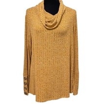 Keren Hart Cowl Neck Pullover Ribbed Stretch Knit Top Tiger Eye Buttons ... - $22.99