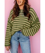 Striped Round Neck Dropped Shoulder Sweater - $32.00