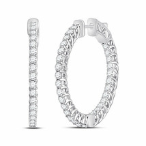 14kt White Gold Womens Round Diamond Single Row Hoop Earrings 3 Cttw - £2,847.79 GBP