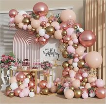 Rose Gold Balloon Garland Kit, Nude Pastel Pink Metallic Gold Matte White - $30.53