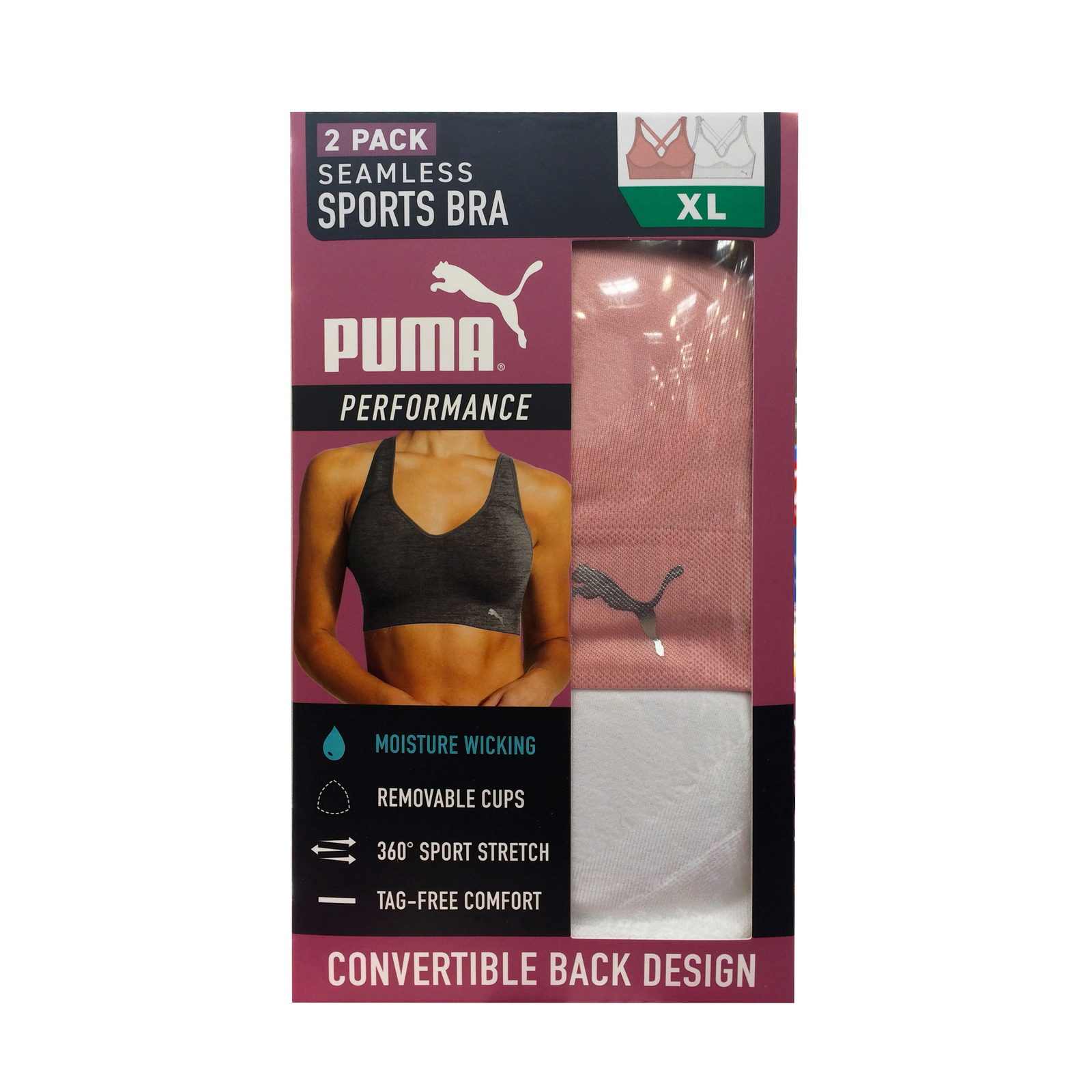 Puma Performance Women's Seamless Sports Bra 2 Pack Convertible Activewear Sz.XL - £19.17 GBP