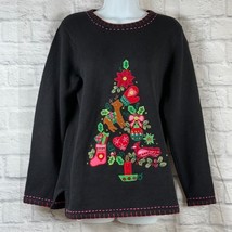 Vintage Quacker Usine Jeanne Bice Femmes Petit Noël Arbre Pull Brodé - $31.17