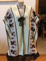 Brown Cream White Reindeer Deer Stag Vest Poncho Sweater Blanket One Sz ... - $19.78