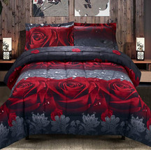 HIG 3D Rose Love Romantic Moment Printed Box Stiched Breathable Comforter Set - £31.09 GBP